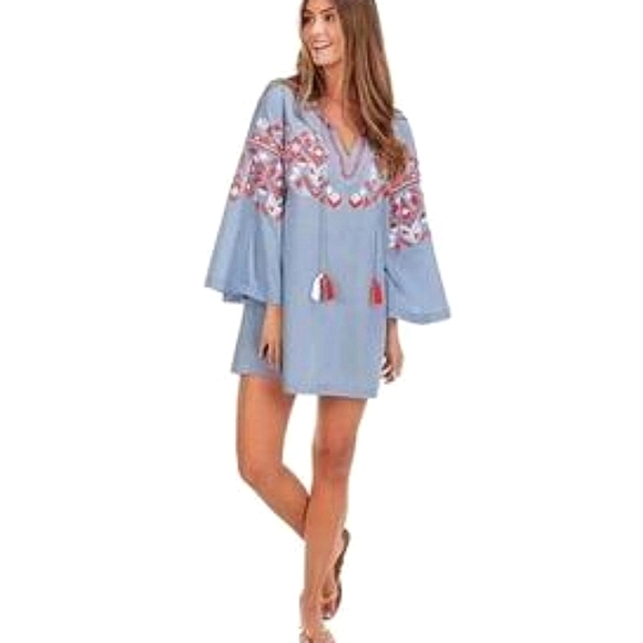 NWT Mud Pie Embroidered Boho Mini Dress Size S Tassels Beach Festival - Picture 1 of 12